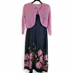 Women’s Black & Pink Floral Dress and Sweater Set in Size 14P